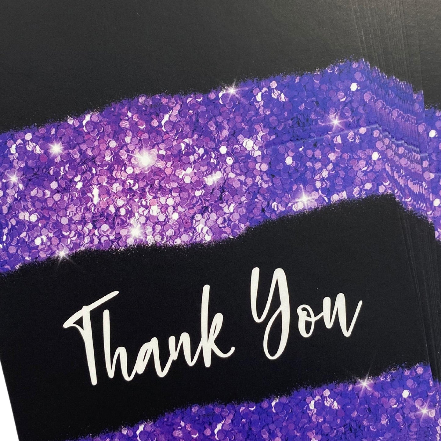 Purple Glitter Folded Thank You Scratch Off Cards for small business owners and direct sales baby shower wedding invite loyalty note card
