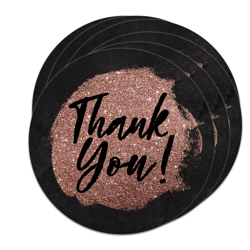 Rose Gold and Black Marble Glitter Thank You Sticker