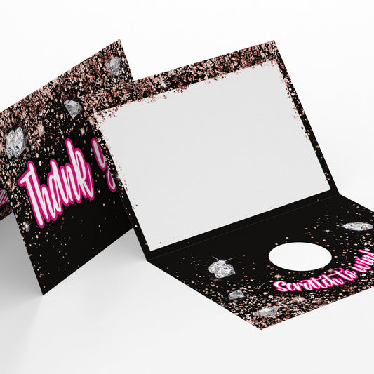 Diamond and Rose Gold Glitter Paparazzi Thank You Folded Scratch Cards