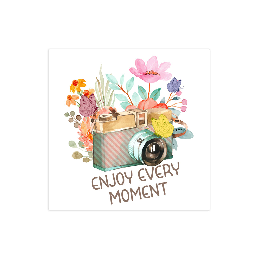 Enjoy every moment Camera Floral Flower Positive Quote Sticker butterfly sticker