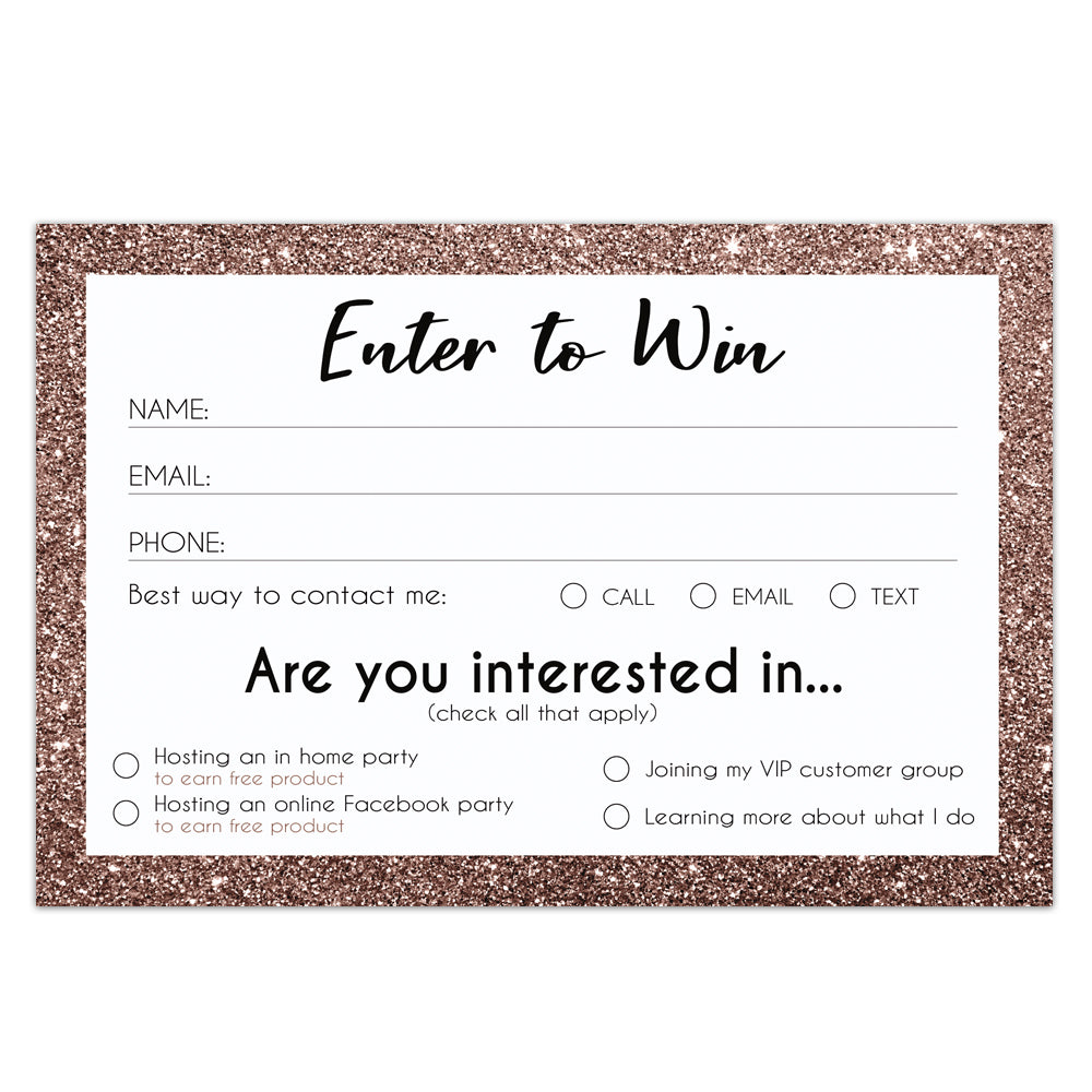 Rose Gold Glitter Enter to Win Cards