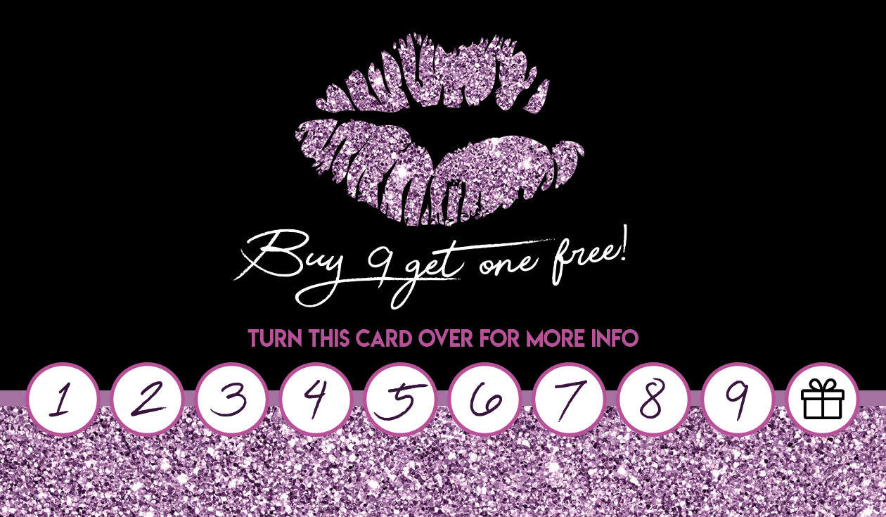 Purple Glitter Lips Loyalty Punch Cards LipSense