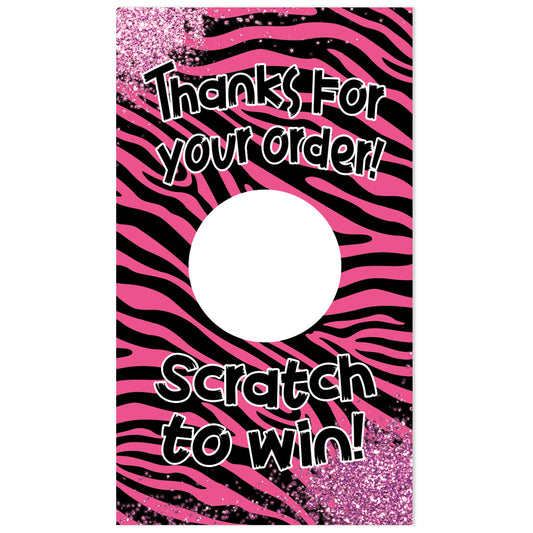 Pink Zebra Striped Glitter Scratch Off Cards